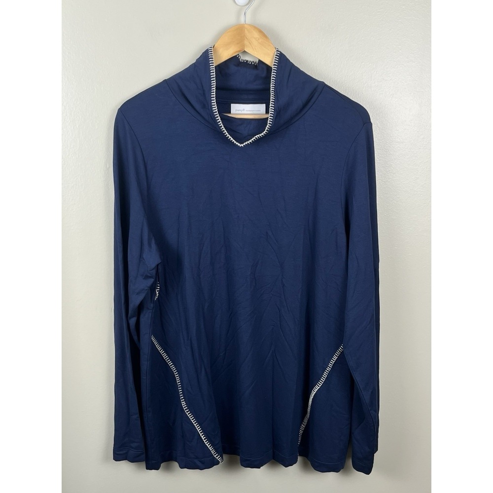 J Jill Pure Jill Tranquility Fleece Womens L Navy Blue Shirt Top Tunic Lounge
